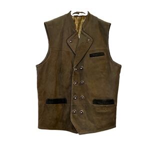 Vintage Unisex Landhaus Suede Brown Traditional Tirol Waistcoat Gilet Mens 44